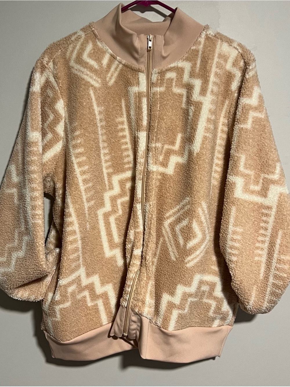 Susan Graver Geo-Pattern Teddy Jacket - Beige & Cream